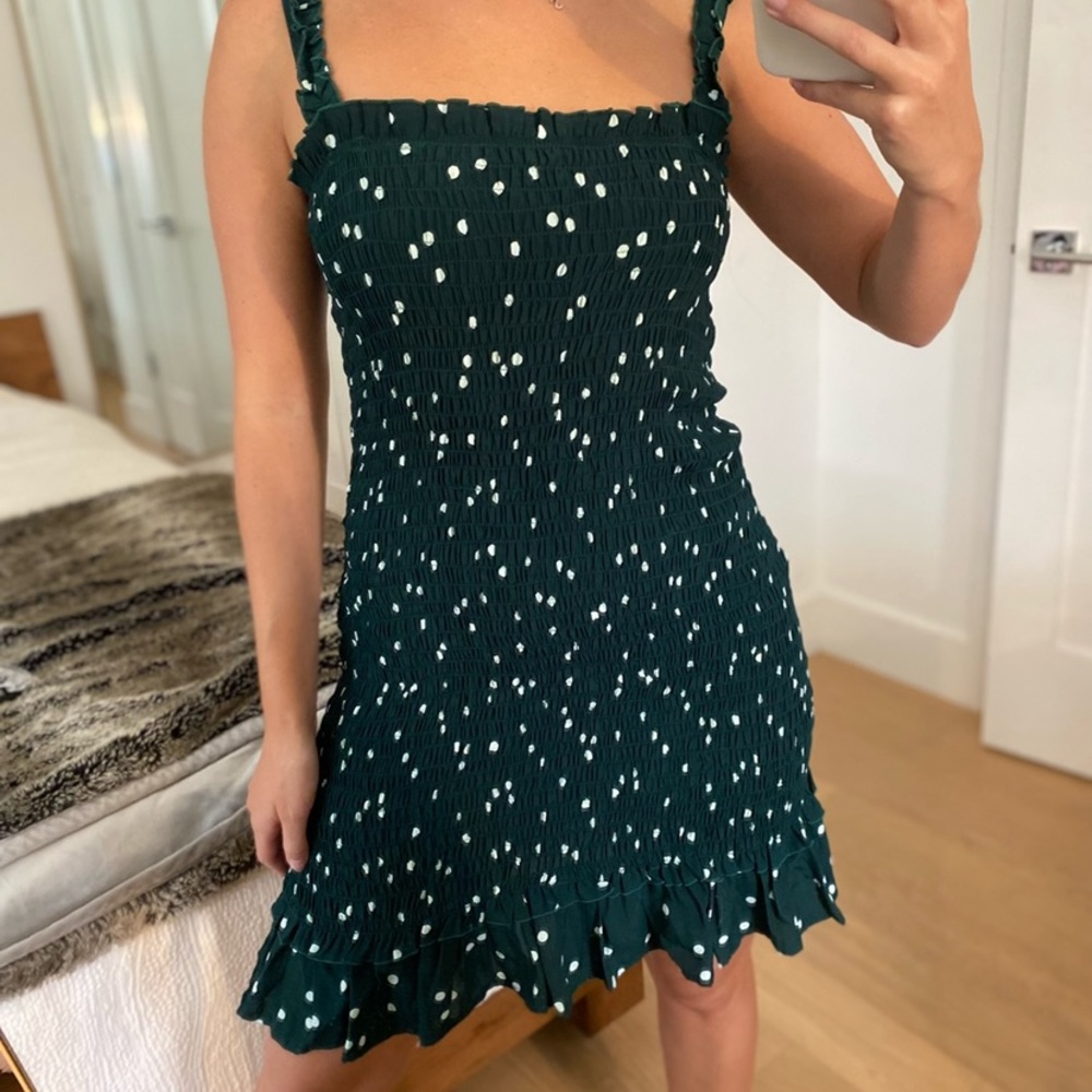 Faithfull the Brand ruched green polka dot